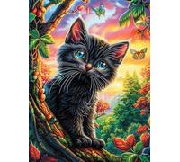 Gato Negro en jardín Florido Puzzles 1000 Piezas Desafío Nivel Difícil Animales y Plantas Rompecabezas para Adultos Aliviar Estrés Decoración Hogar DIY Moderno Portátil 1000 PCS