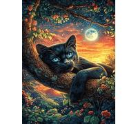 Gato Negro en Rama bajo Luna Puzzle 500 Piezas 3D Creativo Detallado Fauna Mascotas Rompecabezas para Hombres Y Mujeres Decoración Hogar Moderno Construir Maquetas 500 PCS