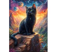 Gato Negro en una Roca Puzzles 1000 Piezas Obra De Arte Decorativa Premium Cuento de Hadas acompañante mágico Rompecabezas Familiar para Adultos DIY Creativo Aliviar Estrés Portátil 1000 PCS