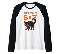 Gato Negro Encantado Divertido Meme Matemáticas 6x7 Halloween Algebra Broma Camiseta Manga Raglan