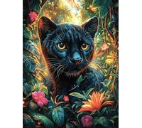 Gato negro entre Flores Puzzles 300 Piezas Impossible 3D Ultra Difícil Fantasía de animales salvajes de cuento de hadas Rompecabezas Para Adultos Desafío Intelectual Estera Portátil DIY Moderno Creati