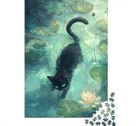 Gato Negro Estanque de Lirios Rompecabezas de 1000 Piezas Papel Reciclado Regalo Hombre Mujer Juego Familiar Divertido 52x38cm/1000pcs