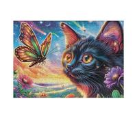 Gato Negro Estrellado Puzzle 300 Piezas Cartón Resistente Bloom Butterfly Starry Rompecabezas Familiar para Toda La Familia Juguete Educativo 3D Maquetas Construir 300 PCS