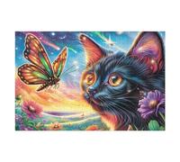 Gato Negro Estrellado Puzzles 1000 Piezas Obra De Arte Decorativa Premium Bloom Butterfly Starry Rompecabezas Familiar para Adultos DIY Creativo Aliviar Estrés Portátil 1000 PCS