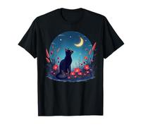 Gato Negro Floral con Luna Camiseta