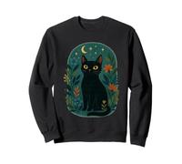 Gato Negro Floral con Luna Sudadera