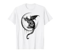 Gato negro gótico alas de murciélago luna creciente oscuro Moody Camiseta