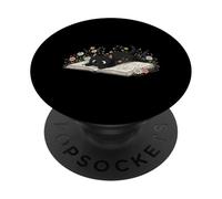 Gato Negro Lectura Libro Amante bibliófilo Lector Flores Silvestres PopSockets PopGrip Adhesivo