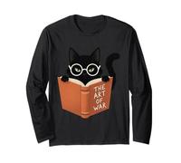 Gato Negro Leyendo El Arte de la Guerra Divertido Manga Larga