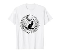 Gato Negro Lunar Luna Creciente Floral Brujería Camiseta