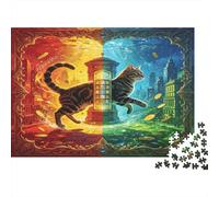 Gato Negro Mágico Puzzle de 1000 Piezas Papel para Adultos Escena de Fantasía Bicolor Relajación Hogar Regalo Familiar 70x50cm/1000pcs