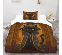 Gato Negro Mago Funda Nórdica Algodon 2 Piezas con Impresión En 3D Magic DesertAnimal con Funda Almohada Single（135x200cm） 100% Microfibra Ropa De Cama para Adultos Y Niñas