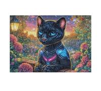 Gato Negro mar de Flores Puzzle 300 Piezas Papel Adolescentes Actividad Días Libres Actividad Mente Colección Rompecabezas Regalo Creativo 300 PCS/40x28cm