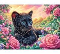 Gato Negro mar de Flores Rompecabezas 500 Piezas Cartón Resistente para Principiantes Fauna pintoresca soñadora Ocio Doméstico Reducir Estrés Decoración Hogar Regalo Ideal 500 PCS