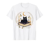 Gato Negro místico con Velas de Luna y Libro de hechizos Camiseta