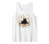 Gato Negro místico con Velas de Luna y Libro de hechizos Camiseta sin Mangas