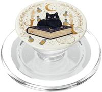 Gato Negro místico con Velas de Luna y Libro de hechizos PopSockets PopGrip para MagSafe