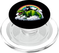 Gato negro montando dinosaurio T Rex Rainbow Nubes divertido PopSockets PopGrip para MagSafe