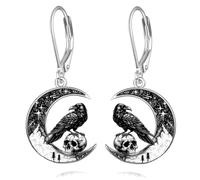 Gato Negro/Murciélago/Araña/Calabaza/Lobo/Rojo Cardenal Plata 925 Señoras Colgante Leverback Pendientes Luna Animal Joyería Regalos para Mujeres, 20x23mm, Plata de ley, Circonia cúbica