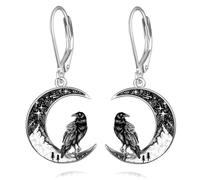 Gato Negro/Murciélago/Araña/Calabaza/Lobo/Rojo Cardenal Plata 925 Señoras Colgante Leverback Pendientes Luna Animal Joyería Regalos para Mujeres, 20x23mm, Plata de ley, Circonia cúbica