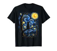 Gato Negro, Noche Estrellada, Van Gogh, Moon Art, maullido, mamá, papá Camiseta