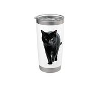 Gato negro ojos amarillos al acecho Vaso térmico de acero inoxidable de doble pared