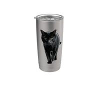 Gato negro ojos amarillos al acecho Vaso térmico de acero inoxidable de doble pared