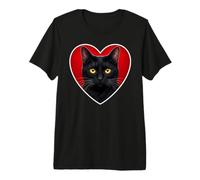 Gato Negro Ojos Amarillos Cor Camiseta Premium