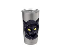 Gato Negro Ojos Amarillos Gato Feliz Vaso térmico de acero inoxidable de doble pared