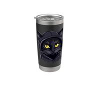 Gato Negro Ojos Amarillos Gato Feliz Vaso térmico de acero inoxidable de doble pared
