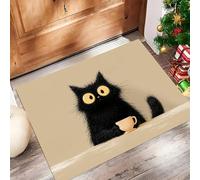 Gato Negro Ojos Grandes Felpudo Interior, Estilo Dibujos Animados Suave Antideslizante Fácil De Limpiar Felpudo para Puerta De Casa Entrada Balcón, Beige