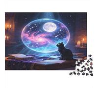 Gato Negro Puzzle de 1000 Piezas Cartón para Adultos Universo Mágico Juego Familiar Antiestrés Concentración Decoración Regalo 52x38cm/1000pcs