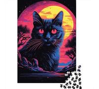 Gato Negro Puzzle de 1000 Piezas Papel para Adultos Noche Psicodélica con Luna Relajación Decoración Hogar Regalo 70x50cm/1000pcs