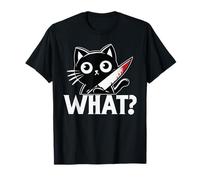 Gato Negro ¿Qué? Gato Negro Divertido Gato Asesino con Cuchillo Camiseta