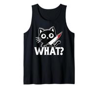 Gato Negro ¿Qué? Gato Negro Divertido Gato Asesino con Cuchillo Camiseta sin Mangas