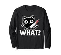 Gato Negro ¿Qué? Gato Negro Divertido Gato Asesino con Cuchillo Manga Larga