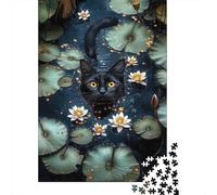 Gato Negro Rompecabezas Estanque de Lirios 1000 Piezas Papel Reciclado Regalo Hombre Mujer Juego Muy Desafiante 38x26cm/1000pcs