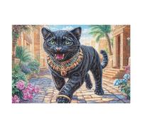Gato Negro Rosa Puzzle 1000 Piezas Cartón Grueso para Adultos Entretenimiento Casero Alivio Estrés Compatible Marco Estándar Regalo Original 1000 PCS/75x50cm
