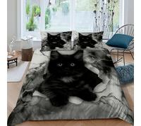 Gato Negro Roto Funda Nordica Algodon 3 Piezas 3D Impresa Mystery HouseCat con Cremallera Y Funda De Almohada King（220x240cm） 100% Microfibra Ropa De Cama