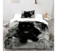 Gato Negro Roto Juego De Funda para Edredón 2 Piezas 3D Impresa Mystery HouseCat con Cremallera Y Funda De Almohada Single（135x200cm） Microfibra Juego De Cama para