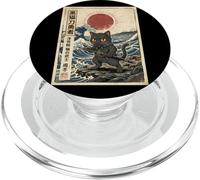 Gato Negro Samurai Ukiyo-e Guerrero Japonés Vintage Art PopSockets PopGrip para MagSafe
