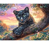 Gato Negro sobre Rosa Puzzle 500 Piezas Cartón Grueso para Adultos Fauna Silvestre Diversión Grupal Entrenamiento Cerebral Regalo Navideño Regalo Ideal 500 PCS