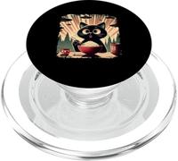 Gato Negro sorprendido Comiendo arroz Mientras un OVNI Invade el Japón Retro PopSockets PopGrip para MagSafe