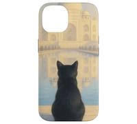 Gato Negro Taj Mahal Amanecer India Viajero Felino Carcasa para iPhone 14