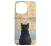 Gato Negro Taj Mahal Amanecer India Viajero Felino Carcasa para iPhone 15 Pro MAX