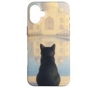 Gato Negro Taj Mahal Amanecer India Viajero Felino Carcasa para iPhone 16 Plus