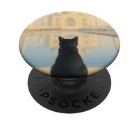 Gato Negro Taj Mahal Amanecer India Viajero Felino PopSockets PopGrip Adhesivo