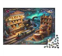 Gato Negro Tienda de Juguetes Fantasía Puzzle de 1000 Piezas Papel para Adultos Escena de Tren Nocturno Juego de Puzzle 1000 Piezas Relajación Hogar Regalo 52x38cm/1000pcs