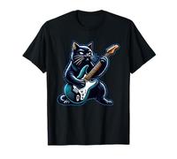 Gato negro tocando guitarra Rock and Roll Rock Star Design Camiseta