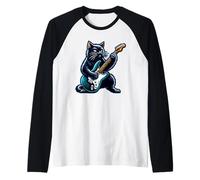 Gato negro tocando guitarra Rock and Roll Rock Star Design Camiseta Manga Raglan